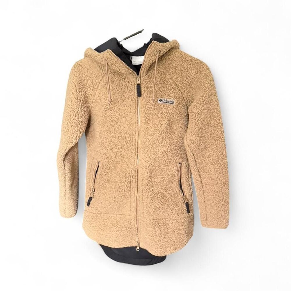 Columbia CSC Sherpa Fleece Hoodie Jacket Tan Full Zip Cozy Womens XS